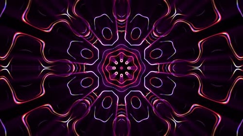 Abstract Neon Glowing Symmetrical Kaleidoscope Pattern Loop