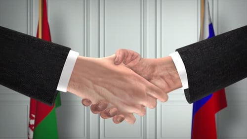 Corporate Handshake Agreement with National Flags