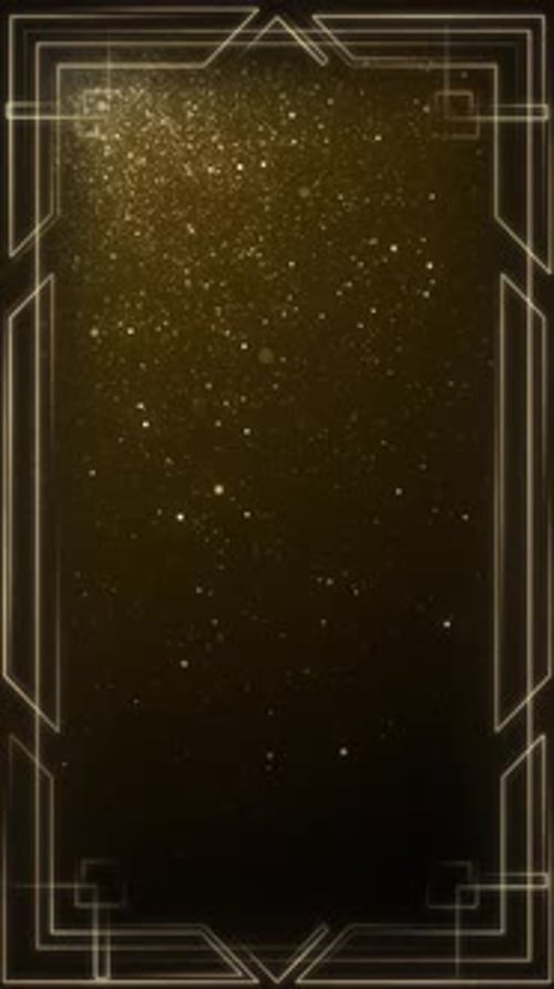 Vídeo vertical: elegante marco art déco dorado y fondo de partículas
