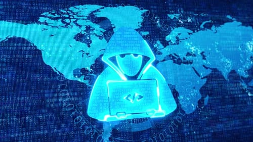 Anonymous silhouette Cybercrime and cyber security blue