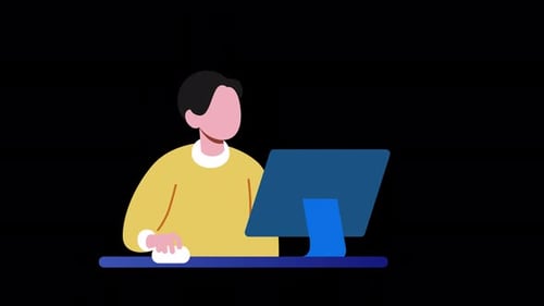 Cartoon Working At Desk Animation 4K On Alpha