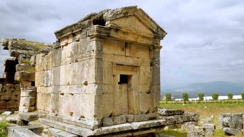 Necropolis mortuary chapel, sarcophagus burial architecture, hierapolis, Turkey