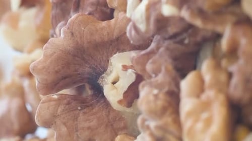 Dry Walnut Background Close Up Nut Rotation Food Background Vertical Video
