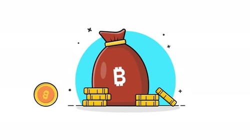 Animated Bitcoin Money Bag with Growing Crypto Coins