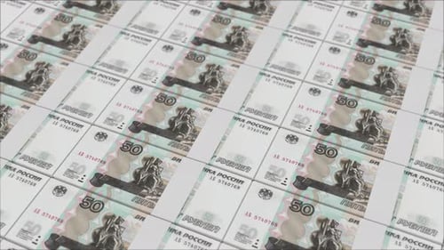 Animated Stacks of Russian 50 Ruble Banknotes Counting