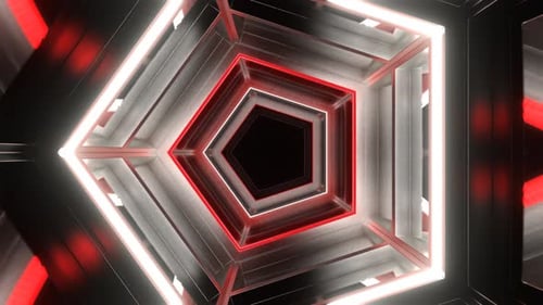 Red And White Neon Mirrored Pentagonal Tunnel Background Vj Loop In 4K