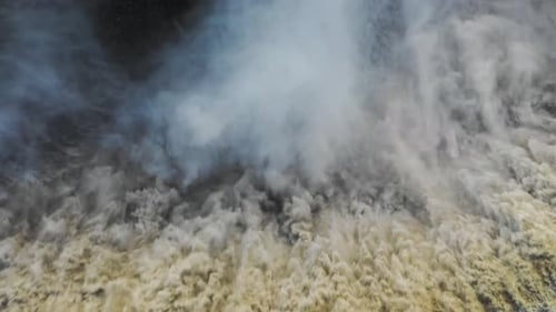 Aerial view of Dettifoss waterfall in Iceland.