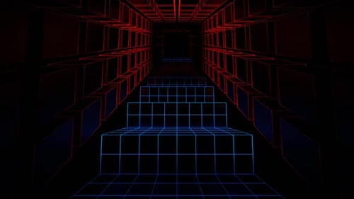 Red And Blue Neon Cyberpunk Stairs Background Vj Loop In HD