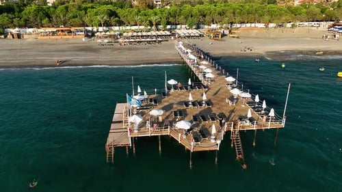 Empty Pier By the Sea Aerial View 4 K Turkey Alanya