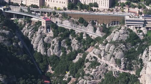 Aerial View of the Benedict Church Abbey of Monserrat From Barcelona Spain