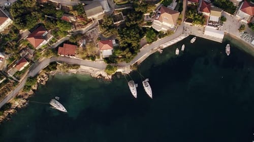 Aerial View of the Seaside Town on a Sunset Seaside Town in Greece