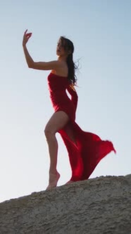 Dancing In Red Dress On The Hill Of Sicily