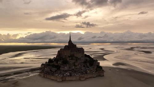 Mont Saint-Michel Drone Aerial Normandy France Tide Island Sunset