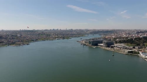 Aerial Footage of Large City on Riverbanks Various Buildings in Residential Neighborhoods Istanbul