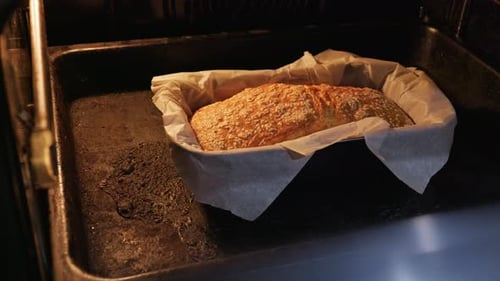 Fresh Homemade Sesame Seed Bread Baking Inside Warm Home Kitchen Oven