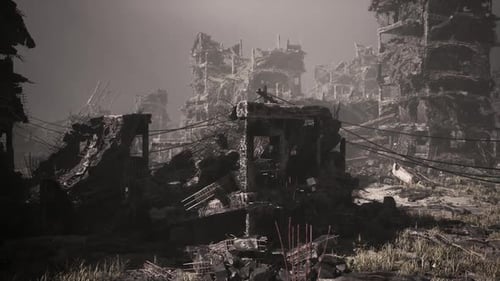 Destruction in the Aftermath of Military Action in a Ruined City Landscape