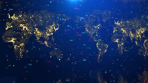 Digital Space World Map and Stock Indexes