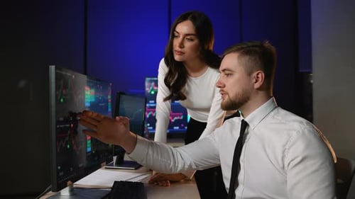 Stock Market Traders Analyzing Financial Cryptocurrency Charts Data