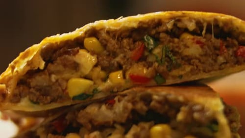 Close up of a delicious sliced quesadilla