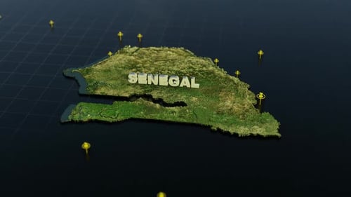 Animated 3D Map of Senegal with Location Pins