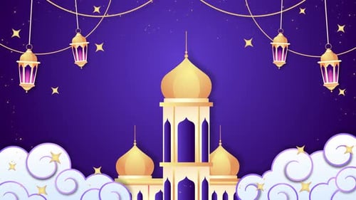 Ramadan Mubarak Animated Background with Mosque and Lanterns