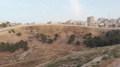 Palestinian Town Behind concrete Wall Aerial view
