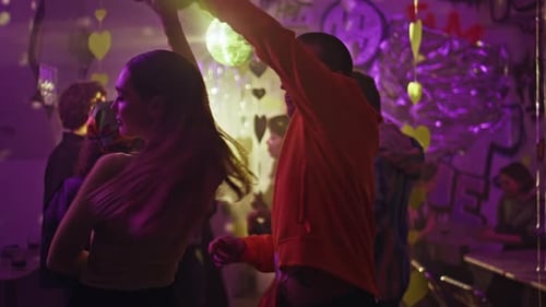 Couple Dating Night Club Making Energetic Movements Closeup People Dancing