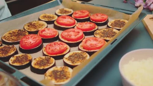 Arrange the Chopped Tomatoes on Top of the Eggplant