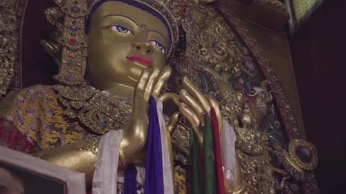 Detail Of Great Statue Of Lord Buddha Inside The Temple In Boudhanath Stupa - Kathmandu Valley, Nepa