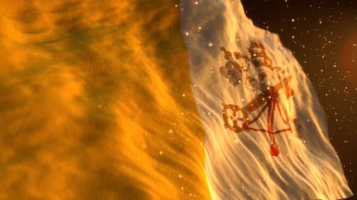 Realistic Vatican City Flag Waving with Golden Particles