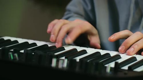 Fingers Play Keys on Keyboard, Musical Instrument