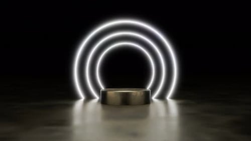 Neon Glowing Rings and Metallic Pedestal Reveal