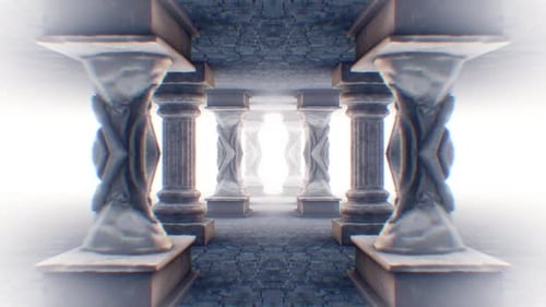 Surreal Infinite Corridor with Ancient Classical Pillars