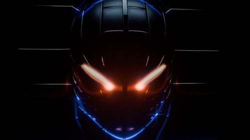 A Cyborg Head with a Glowing Laser Scanner