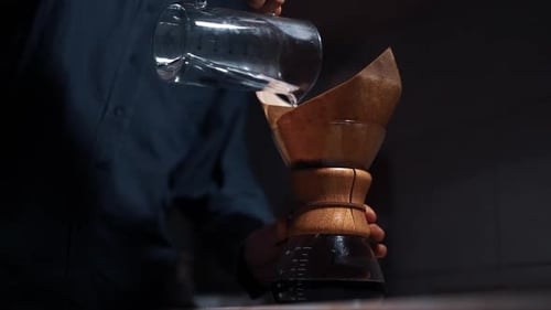 Water Poured Into Coffee Filter for Coffee