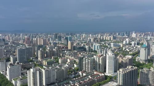 Aerial View of a Bustling City with Modern Skyscrapers Hangzhou China