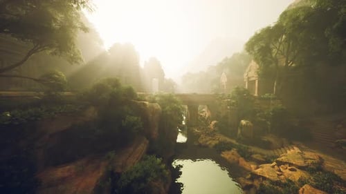 Overgrown Valley Features Timeworn Stones and Vibrant Pathways
