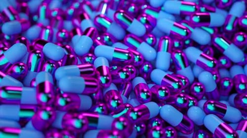 Dynamic Blue and Magenta Metallic Pills Background Loop