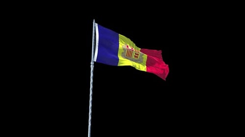 Andorra Flag Waving on Black Background