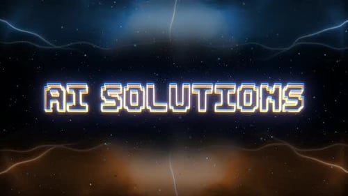 Ai Solutions Neon-Text mit Hintergrund im Retro-Stil