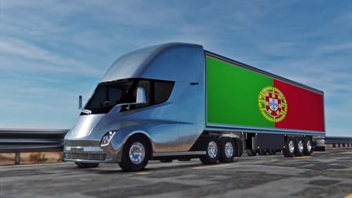 Modern 3D Truck Driving with Portugal Flag Animation