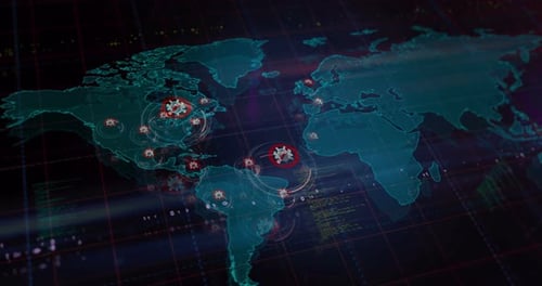 Antivirus symbol on world map