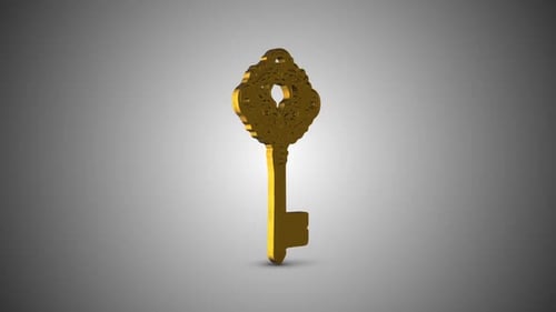 Intricate Golden Key on Gray Background