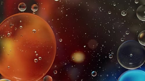 Abstract Macro Shot of Colorful Liquid and Bubbles