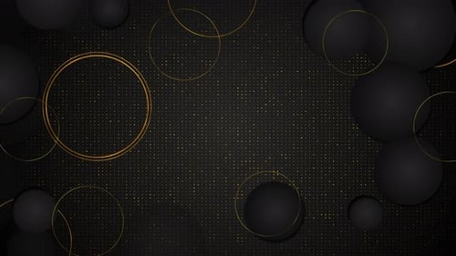 Elegant Black and Gold Abstract Background with Spheres and Rings
