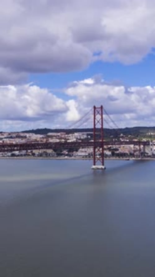 Ponte 25 De Abril Suspension Bridge 25Th of April Bridge Portugal Aerial View Vertical Video