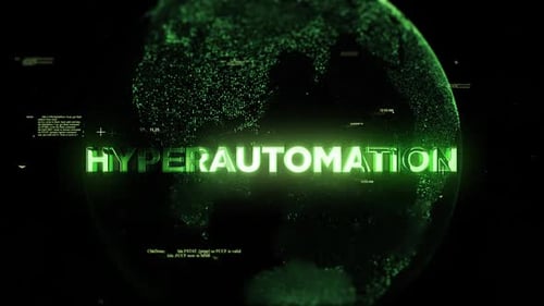 Hyperautomation auf technologischer Erde, umgeben von einem Netzwerk von Grafikeffekten