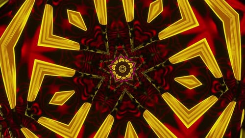 Red and yellow abstract background with star in the center. Kaleidoscope VJ loop
