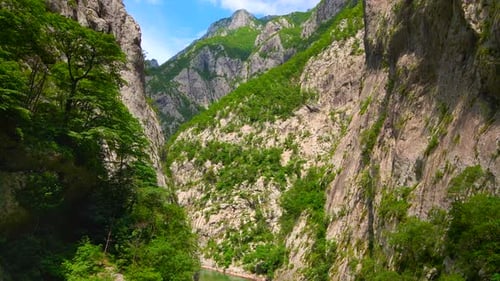 Aerial Video of the Stunning Moracha River Canyon in Montenegro Soar Above the Magnificent Natural