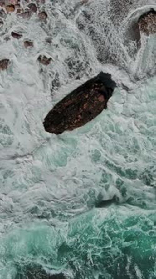 Beach and sea waves top vew